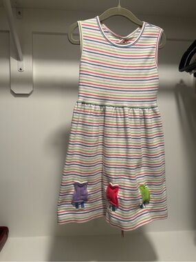 Kids Sleeveless Striped Cotton Dress with Rainbow Appliqués